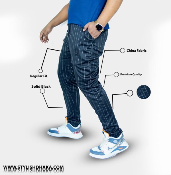 Men’s Mid Rise Stripe Trouser (Black)